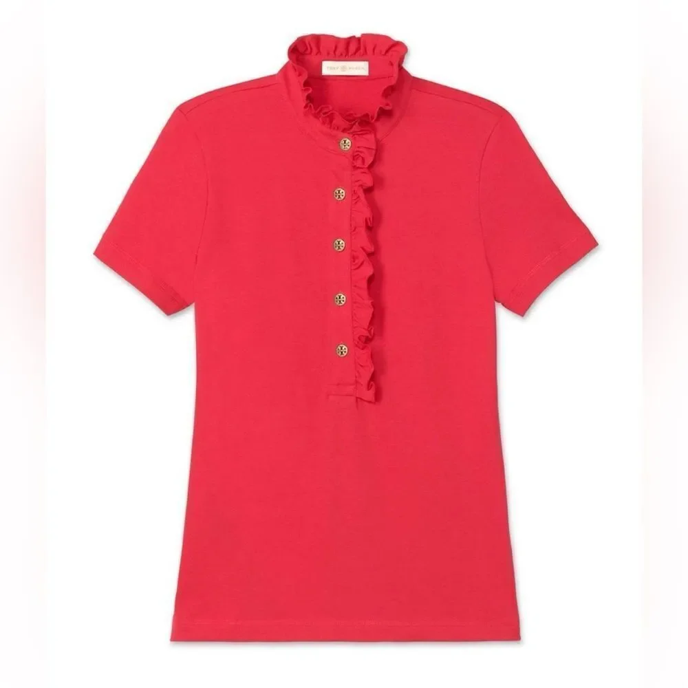 Tory Burch salmon pink Ruffled Button-Up Top, M